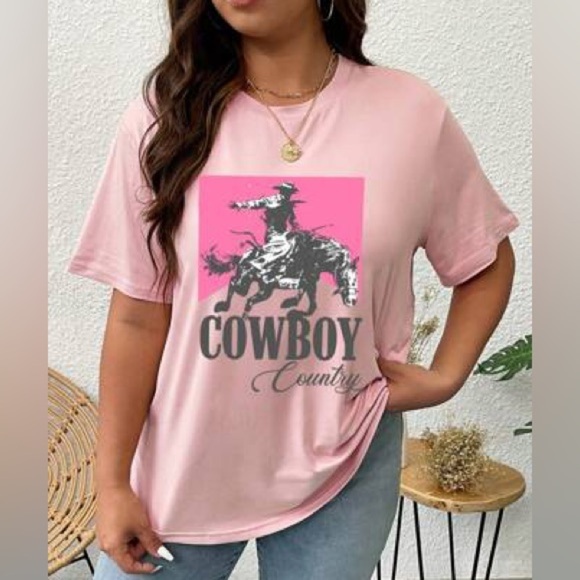 Pink Cowboy 🤠 Country Oversized Boyfriend Tee | Morgan Wallen Western | Size 4X - Picture 1 of 6